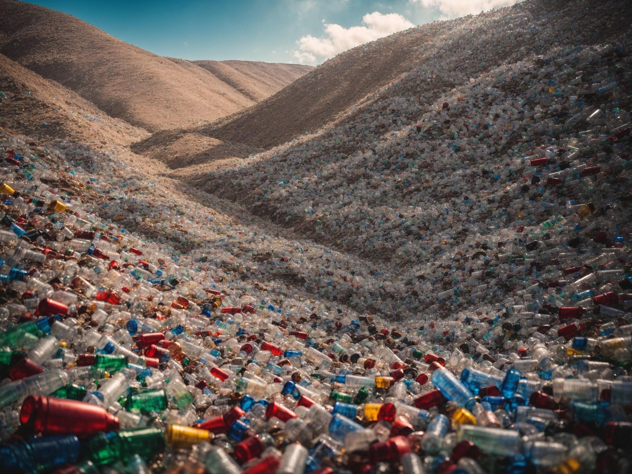 Paisaje con residuos plásticos que Ecocircle transforma mediante automatización IA y sistemas RAG privados